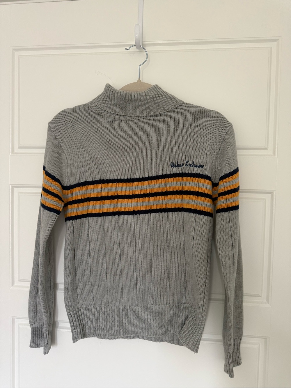 Gray Turtleneck Sweater with Yellow Stripe